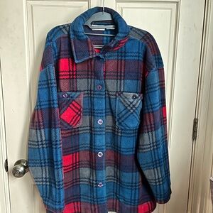 Plaid Button-Up Shirt in Blue and Red